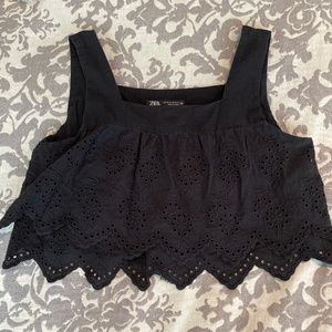 Zara Black Embroidered Top